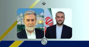 اتصال هاتفي بين أمير عبداللهيان والنخالة/ التأكيد على ضرورة التحرك الدولي الفوري لوقف جرائم المحتلين